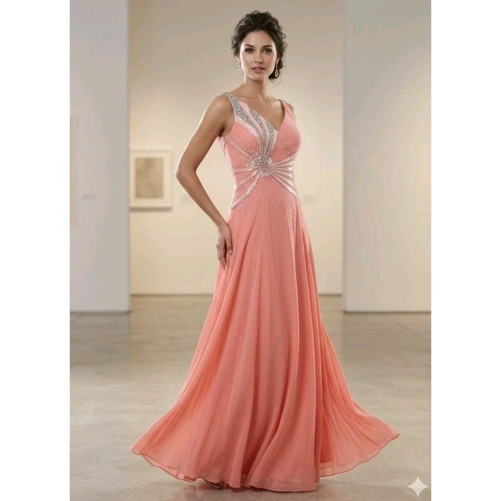 Vintage Y2k Sparkle Evening Prom Dress Maxi Gown Pink Goddess Bead Sz 6